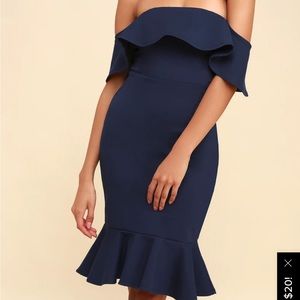 Lulus Confidence Boost Navy Blue Off- the-Shoulder Bodycon dress